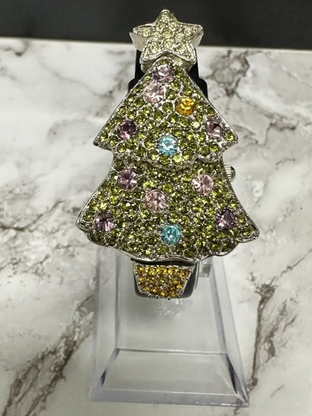 Quacker Factory Watch Women Rhinestone Christmas Tree Hidden Dial Working